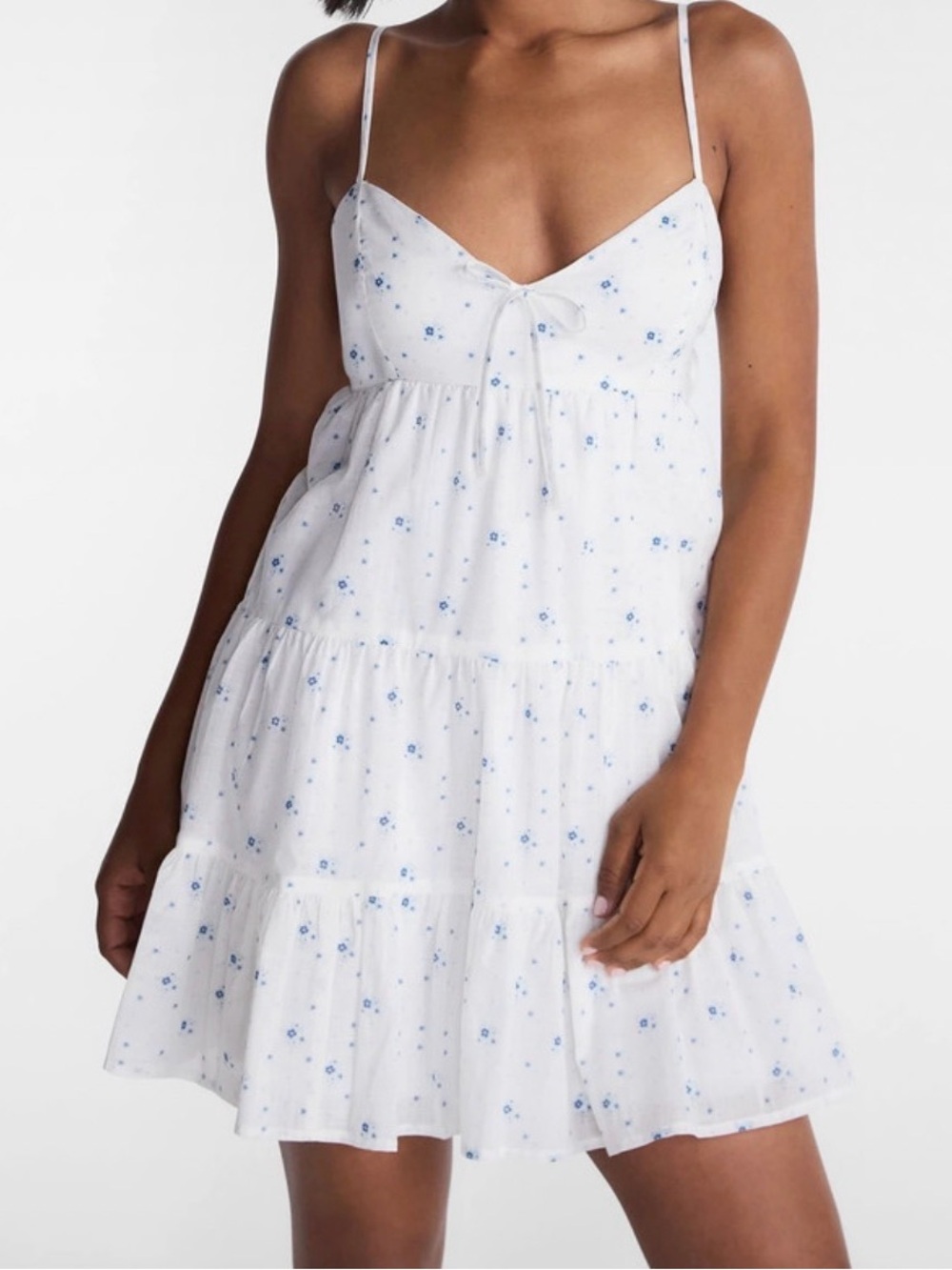 No Boundaries White Mini Sundress with Light Blue Floral